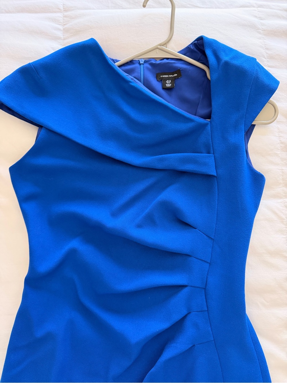 Karen Millen Electric Blue Asymmetric Pleat Midi Dress